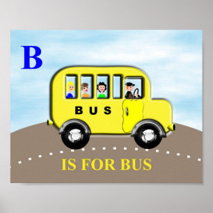 Mooie Kinderen Alfabet Letter B Bus Poster Afdruk