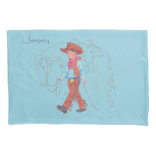 Mooie Kinderen Blauwe Cowboy en Paard Kussenhoes