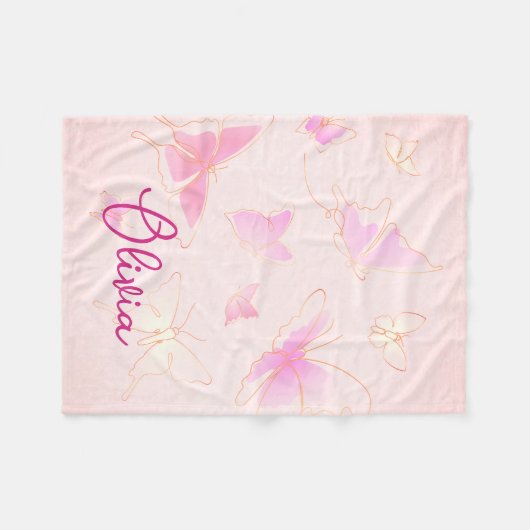 Mooie Kinderen Roze Vlinder Persoonlijke Deken (Voorkant (Horizontaal))
