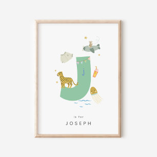 Mooie kinderkamer gepersonaliseerde alfabet letter poster