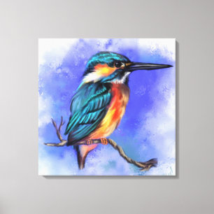 Mooie Kingfisher Bird - Migigly Waterverf Art  Canvas Afdruk