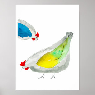 Mooie kippen aquarel kunst poster