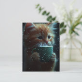 Mooie Kitten Geniet Van Koffie Ansichtkaart Briefkaart (Staand voorkant)