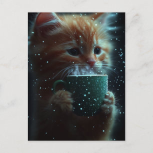 Mooie Kitten Geniet Van Koffie Ansichtkaart Briefkaart