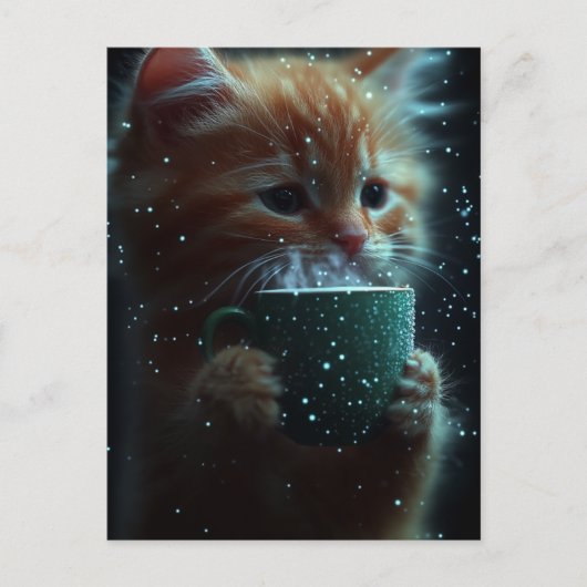 Mooie Kitten Geniet Van Koffie Ansichtkaart Briefkaart (Voorkant)