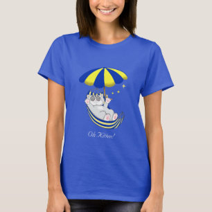 Mooie kitten in blauwe en gele hangmat T-shirt