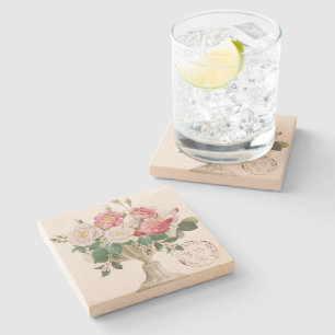 Mooie klassieke vintage waterverf bloemen Frans Stenen Onderzetter