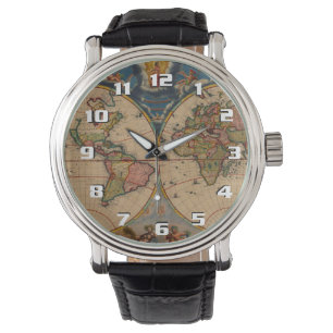 Mooie klassieke  wereldkaart horloge