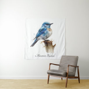 Mooie Kleine Bergblauwe Vogel Aquarel, op maat gem Wandkleed