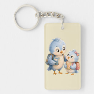 Mooie Kleine Blauwe Vogel Broer Acryl Sleutelhange Sleutelhanger