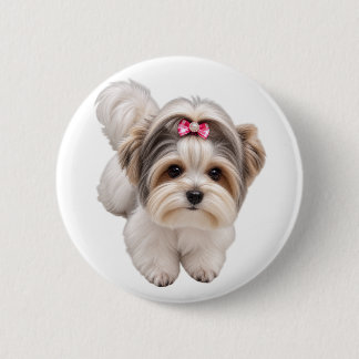 Mooie Kleine Hond Puppy Portret Ronde Speld Knoop Button 5,7 Cm
