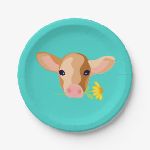 Mooie kleine Kalf met Bloem - Feest Papieren Borde Bordje