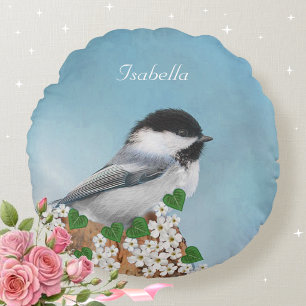 Mooie Kleine Vogel & Bloemen Persoonlijk Rond Kussen