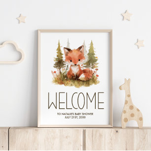 Mooie Kleine Vos Geruite Welkomstbord voor Baby Sh Poster