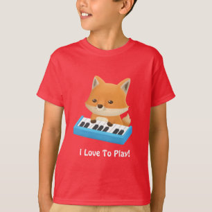 Mooie Kleine Vos Ik Hou Van Piano Spelen Kinderen T-shirt