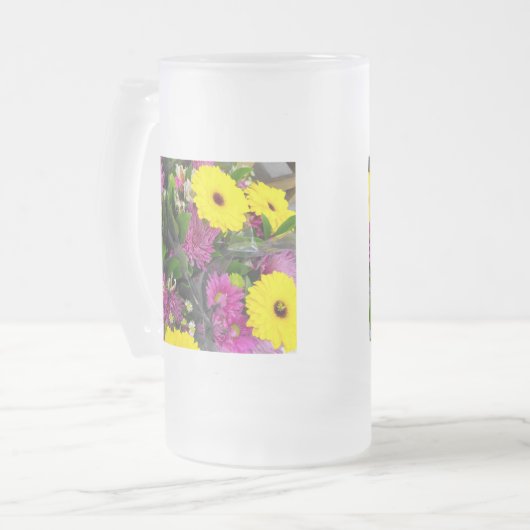 Mooie kleur bloemen matglas bierpul (Voorkant links)