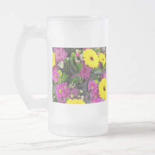 Mooie kleur bloemen matglas bierpul (Links)