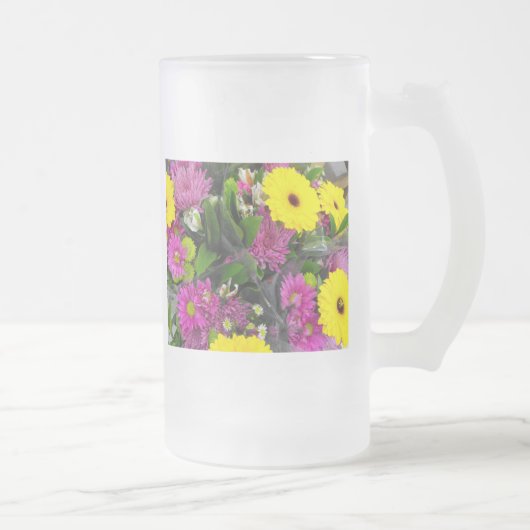 Mooie kleur bloemen matglas bierpul (Rechts)