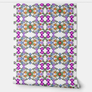 Mooie Kleuren Bloemen  Tegel Ornamenten Behang