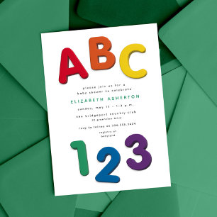 Mooie kleurrijke ABC 123 neutrale babyshower Kaart