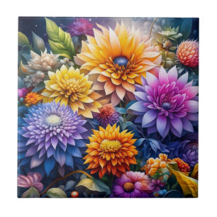 Mooie Kleurrijke Ai Kunst Bloemen  Tegeltje