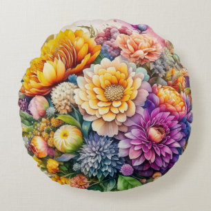 Mooie Kleurrijke Aquarel Ai Kunst Bloemen Rond Kussen