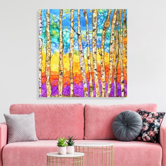 Mooie & Kleurrijke Aspen Bomen Canvas 24x24" (Insitu (Woonkamer))