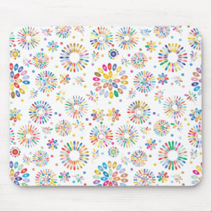 Mooie Kleurrijke Bloemen Cirkels Patroon op Wit Muismat