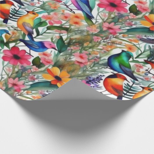 Mooie kleurrijke bloemen en vogels Wrapping Paper Cadeaupapier (Hoek)