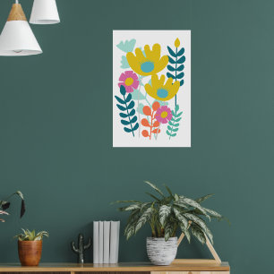 Mooie kleurrijke bloemen groene gele muur poster