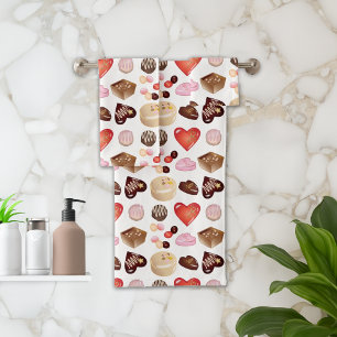 Mooie Kleurrijke Chocolade Snoep Hart Patroon Bad Handdoek