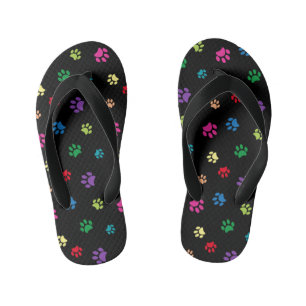 Mooie Kleurrijke Dierpootafdrukken op Zwart Kinder Teenslippers