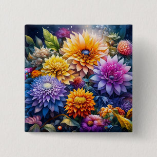 Mooie Kleurrijke Digitale Ai Kunst Bloemen  Vierkante Button 5,1 Cm