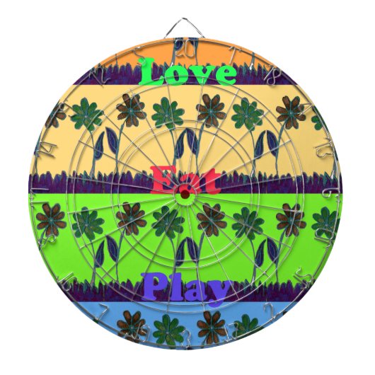 Mooie kleurrijke Eat Love Speel tekst Bloemen Pop Dartbord (Voorkant)