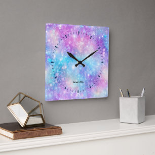 Mooie Kleurrijke Glitterende Achtergrond Vierkante Klok