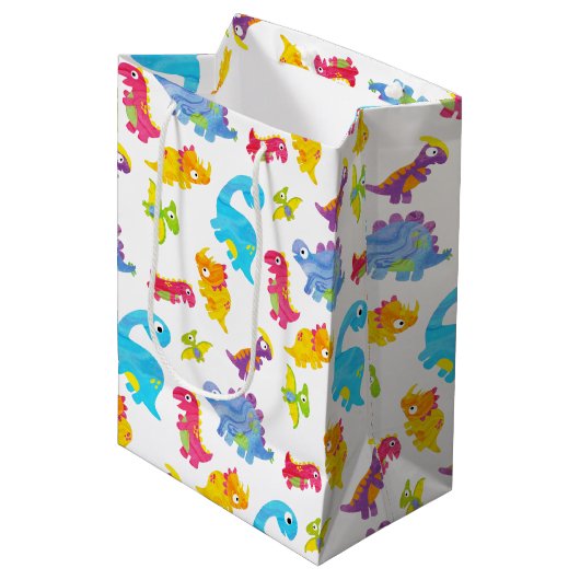 Mooie Kleurrijke Grappige Unisex Witte Baby Dinosa Medium Cadeauzakje (Voorkant Gekanteld)