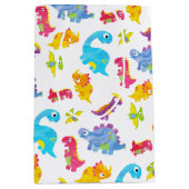 Mooie Kleurrijke Grappige Unisex Witte Baby Dinosa Medium Cadeauzakje (Voorkant)