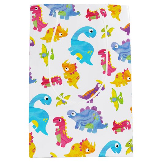 Mooie Kleurrijke Grappige Unisex Witte Baby Dinosa Medium Cadeauzakje (Voorkant)
