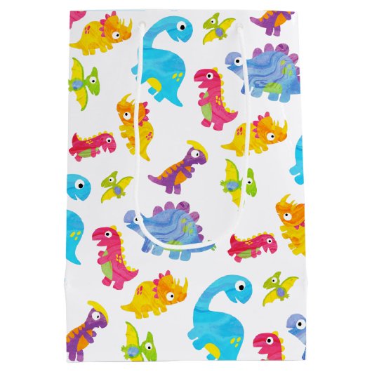 Mooie Kleurrijke Grappige Unisex Witte Baby Dinosa Medium Cadeauzakje (Achterkant)