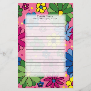 Mooie Kleurrijke Groene Roze Blauwe Bloemen op Roz Briefpapier