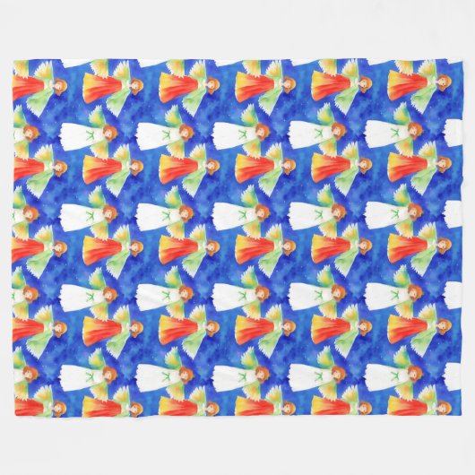 Mooie kleurrijke Guardian Angels Waterverf Pattern Fleece Deken (Voorkant (Horizontaal))
