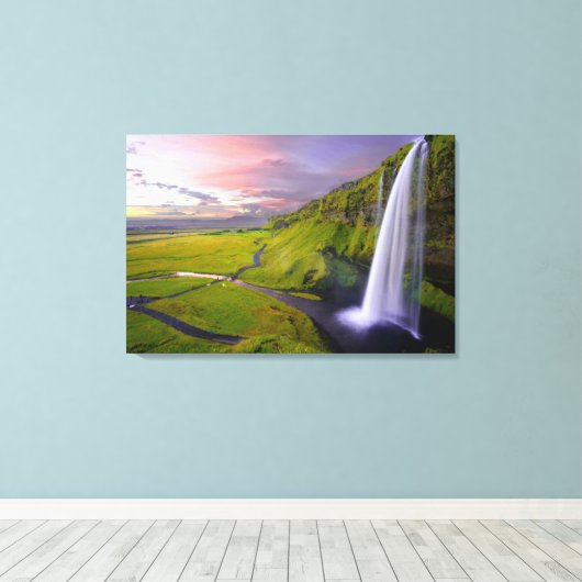 Mooie kleurrijke heldere groene waterval muur kuns canvas afdruk (Insitu (Houten vloer))