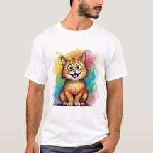 Mooie Kleurrijke Kat Kunst T-Shirt – Grappige Gelu