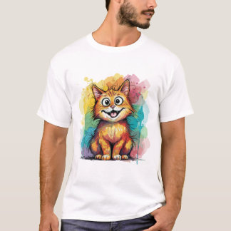 Mooie Kleurrijke Kat Kunst T-Shirt – Grappige Gelu
