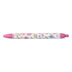 Mooie kleurrijke lente bloemen patroon zwarte inkt pen