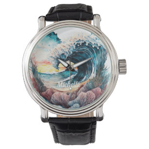 Mooie kleurrijke oceaangolf horloge