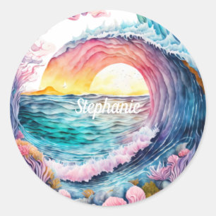 Mooie kleurrijke oceaangolf ronde sticker