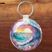 Mooie kleurrijke oceaangolf sleutelhanger (Achterkant)