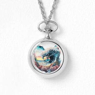 Mooie kleurrijke oceaangolven horloge