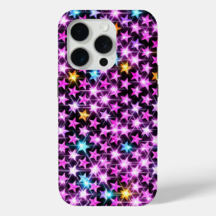 Mooie kleurrijke paarse glanzende sterren iPhone 15 pro case